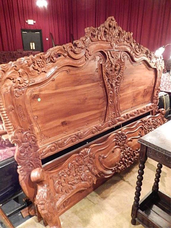 FRENCH LOUIS XV STYLE CARVED WOOD KING BED, INCLUDES: FRENCH LOUIS XV STYLE CARVED WOOD KING BED, INCLUDES HEADBOARD, FOOTBOARD, RAILS, SLATS