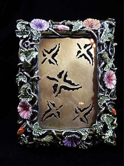 JAY STRONGWATER FRAME, MORNING GLORIES, HANDCRAFTED: JAY STRONGWATER FRAME, MORNING GLORIES, HANDCRAFTED ENAMEL WITH SWAROVSKI CRYSTALS, APPROX 8.5" X 6.5"