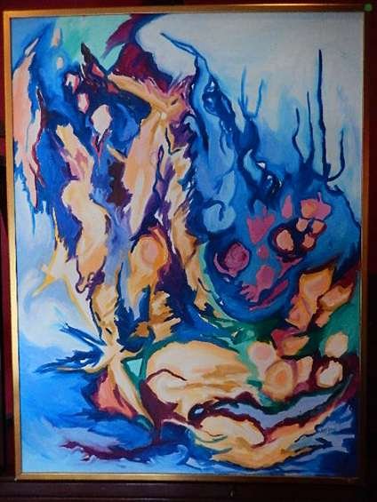 LARGE ANNE-MARIE GIBEL OIL PAINTING ON CANVAS, "AFTER: LARGE ANNE-MARIE GIBEL OIL PAINTING ON CANVAS, "AFTER THE RAIN", MUSEUM DE-ACQUISITION, SIGNED "A M GIBEL" LOWER RIGHT, 37" X 49.25" FRAMED