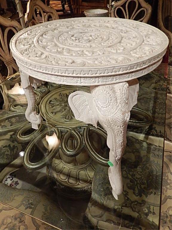 ELEPHANT LEG COMPOSITION SIDE TABLE, WHITE FINISH,: ELEPHANT LEG COMPOSITION SIDE TABLE, WHITE FINISH, APPROX 20"DIAMETER