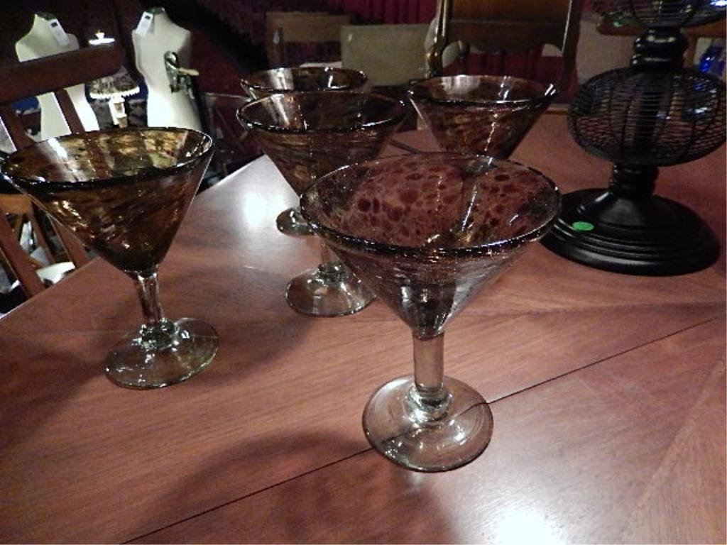 5 AMBER & BROWN ANIMAL PRINT MARTINI GLASSES, APPROX: 5 AMBER & BROWN ANIMAL PRINT MARTINI GLASSES, APPROX 6.25"H