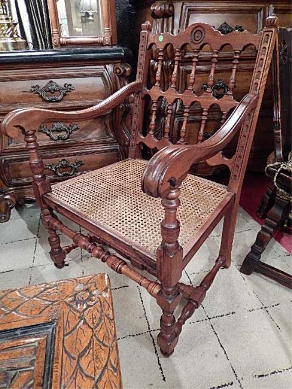 KITTINGER ARMCHAIR, CIRCA 1920's/30's, JACOBEAN STYLE: KITTINGER ARMCHAIR, CIRCA 1920's/30's, JACOBEAN STYLE WITH CANE SEAT, EXCELLENT CONDITION, LABELED KITTINGER