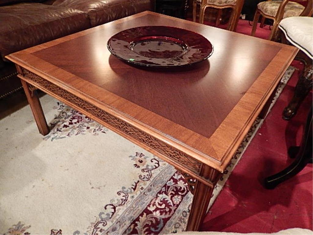 ASIAN MOTIF WOOD COFFEE TABLE, APPROX 3.5' X 3.5',: ASIAN MOTIF WOOD COFFEE TABLE, APPROX 3.5' X 3.5', EXCELLENT CONDITION