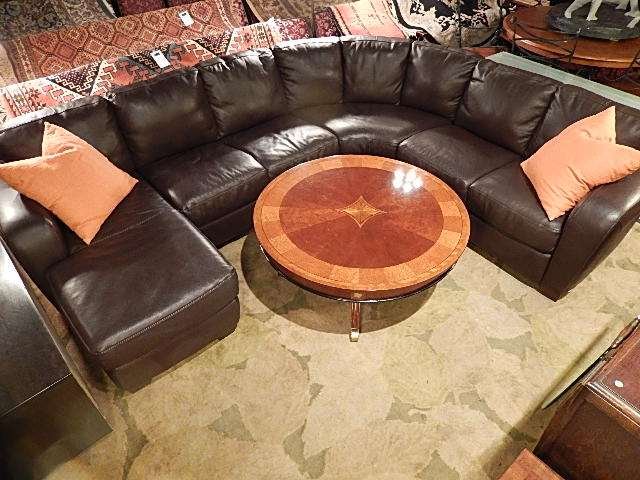 MODERN DESIGN BROWN LEATHER SECTIONAL SOFA BY ITALSOFA,: MODERN DESIGN BROWN LEATHER SECTIONAL SOFA BY ITALSOFA, 3 PC WITH LEFT HAND CHAISE, HIGH QUALITY THICK LEATHER IN EXCELLENT CONDITION, LABELED ITALSOFA, APPROX 116"W X 96"D (RIGHT HAND SIDE) X 60"D LE