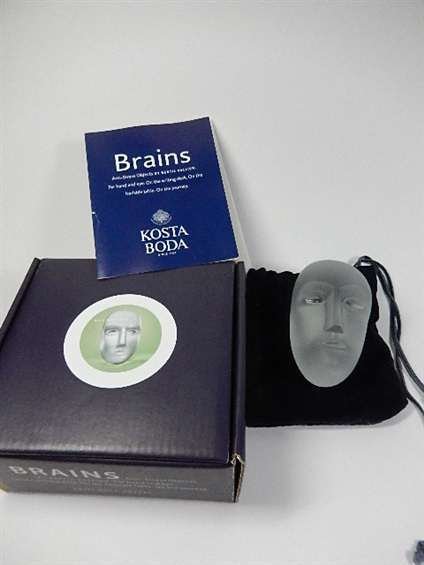 KOSTA BODA "FLORENCE" FROM THE "BRAINS" SERIES OF: KOSTA BODA "FLORENCE" FROM THE "BRAINS" SERIES OF ANTI-STRESS OBJECTS BY BERTIL VALLIEN, ETCHED SIGNATURE ON BOTTOM, WITH ORIGINAL BOX, BAG & PRODUCT INFORMATION INSERT
