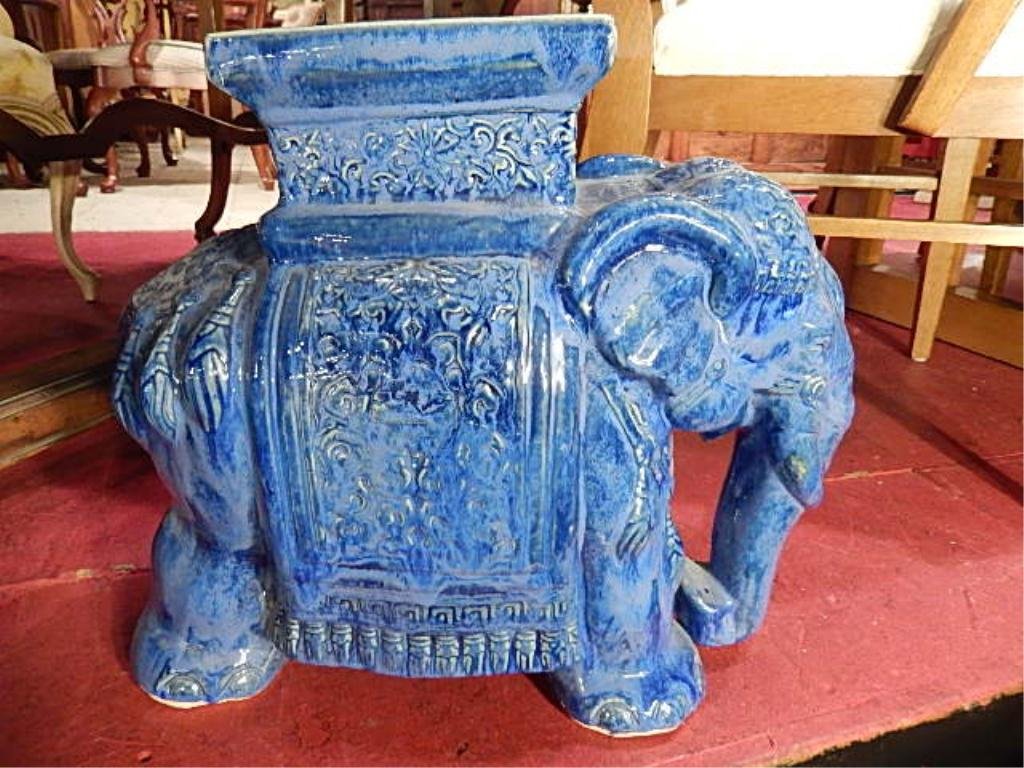 PORCELAIN ELEPHANT GARDEN STOOL, BLUE GLAZE, APPROX: PORCELAIN ELEPHANT GARDEN STOOL, BLUE GLAZE, APPROX 22"W X 20"H