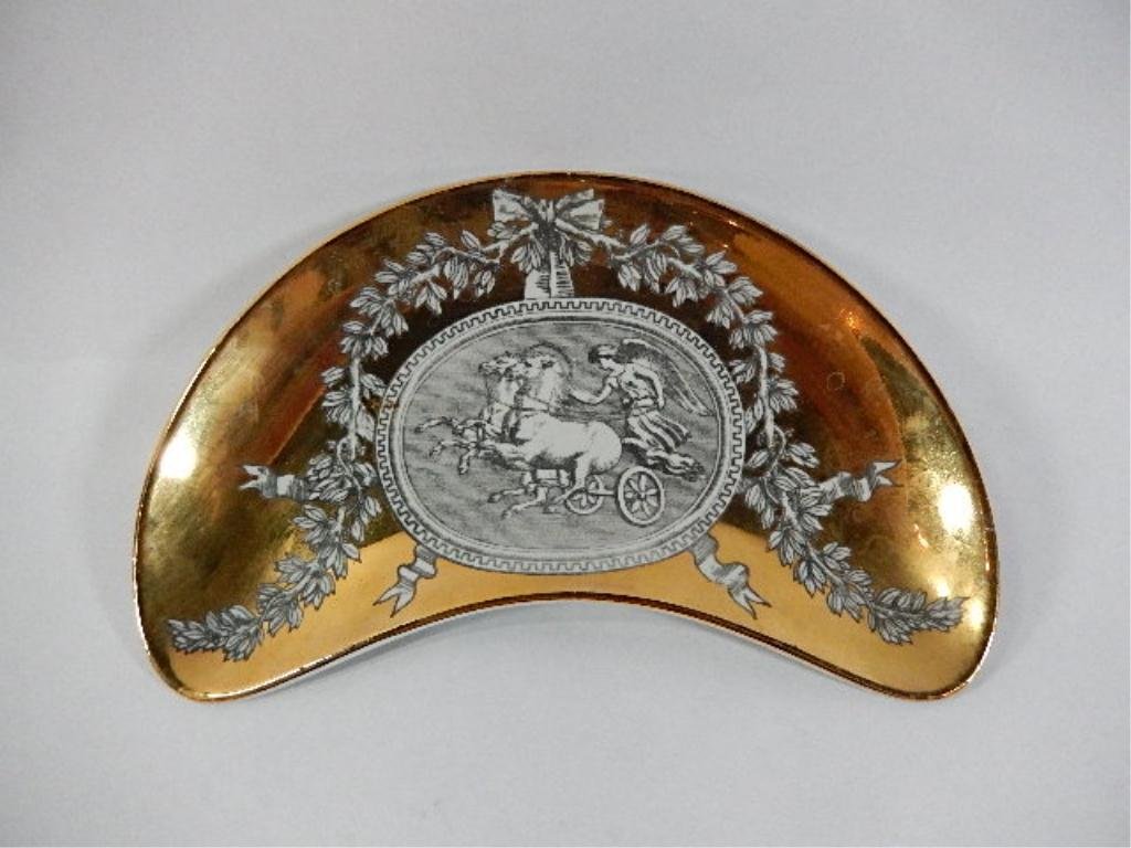 FORNASETTI MILANO MEDAGLIONI CRESCENT PLATE, #2, APPROX: FORNASETTI MILANO MEDAGLIONI CRESCENT PLATE, #2, APPROX 4.5" X 8.25"