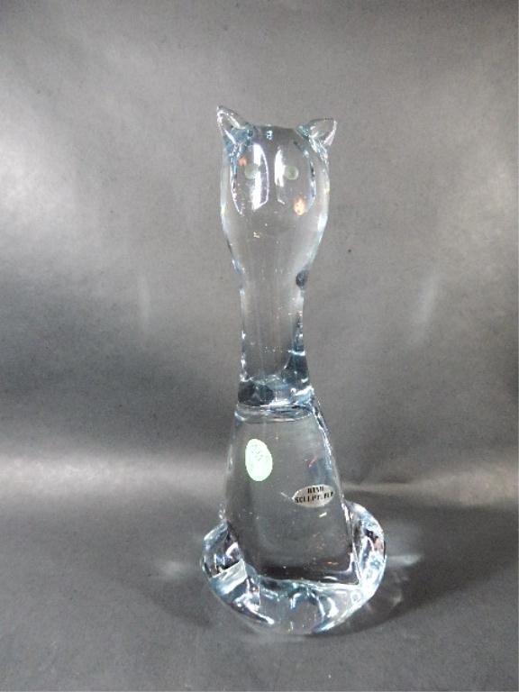 SIGNED ART GLASS CAT SCULPTURE, APPROX 9.75"H: SIGNED ART GLASS CAT SCULPTURE, APPROX 9.75"H