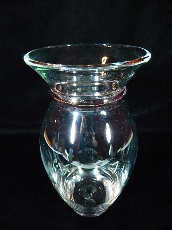 CRYSTAL VASE, RIBBON BAND, APROX 10.5"H: CRYSTAL VASE, RIBBON BAND, APROX 10.5"H