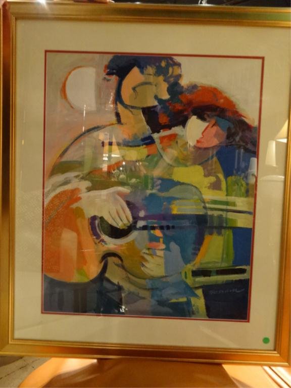 HESSAM ABRISHAMI (IRANIAN, B. 1951) PAINTING ON PAPER,: HESSAM ABRISHAMI (IRANIAN, B. 1951) PAINTING ON PAPER, WOMAN WITH GUITAR, SIGNED LOWER LEFT, APPROX 40" X 34.5" FRAMED