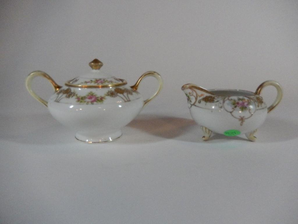 MORIMURA NIPPON CHINA HANDPAINTED CREAMER & SUGAR WITH: MORIMURA NIPPON CHINA HANDPAINTED CREAMER & SUGAR WITH LID, CREAMER APPROX 3" X 5", SUGAR APPROX 4" X 7" (SKU #809.58)