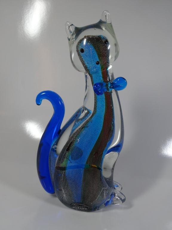 MURANO STYLE ART GLASS CAT SCULPTURE, APPROX 9.75"H: MURANO STYLE ART GLASS CAT SCULPTURE, APPROX 9.75"H