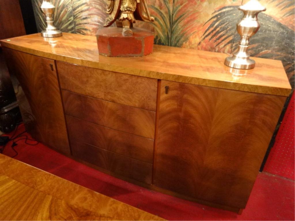 EXCELSIOR DESIGNS SIDEBOARD, ITALIAN MADE MODERN: EXCELSIOR DESIGNS SIDEBOARD, ITALIAN MADE MODERN DESIGN, CEREJERA GRAIN AND BURL INLAY VENEER, MATCHING DINING SET SOLD SEPARATELY, 34"H X 78"W X 23"D