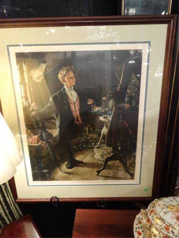 NORMAN ROCKWELL TOP HAT AND TAILS, LIMITED EDITION: NORMAN ROCKWELL TOP HAT AND TAILS, LIMITED EDITION LITHOGRAPH #199 OF 200, PENCIL NUMBERED LOWER LEFT, PENCIL SIGNED LOWER RIGHT, APPROX 40" X 34.5" FRAMED, SKU958