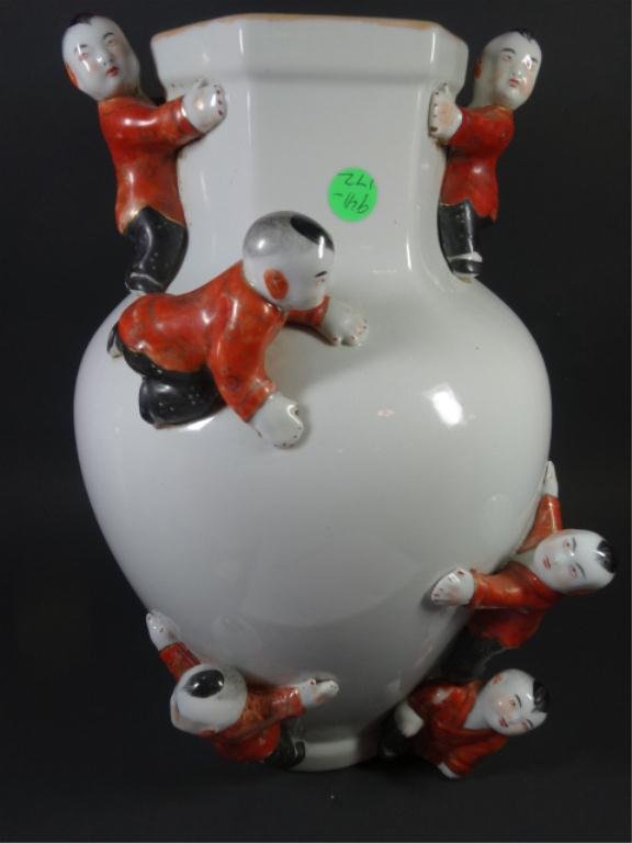 CHINESE VASE WITH CLIMBING CHILDREN, MADE IN HONG KONG: CHINESE VASE WITH CLIMBING CHILDREN, MADE IN HONG KONG FOR NEIMAN MARCUS, APPROX 14.25"H, SKU941.172