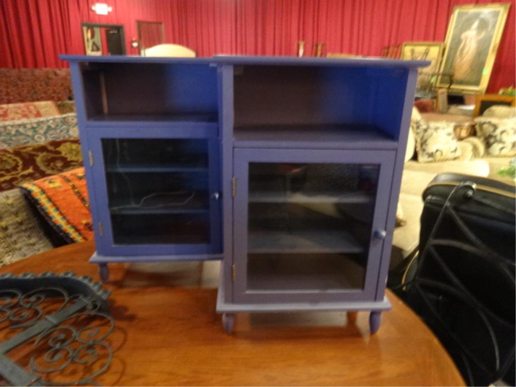 PAIR WOOD CABINETS, PURPLE PAINTED FINISH, 24.5" X 16": PAIR WOOD CABINETS, PURPLE PAINTED FINISH, 24.5" X 16"