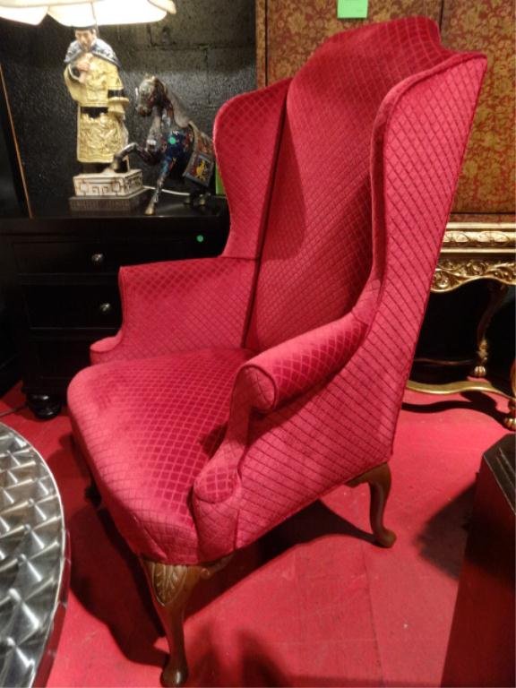 RED UPHOLSTERED WINGBACK CHAIR, EXCELLENT CONDITION: RED UPHOLSTERED WINGBACK CHAIR, EXCELLENT CONDITION