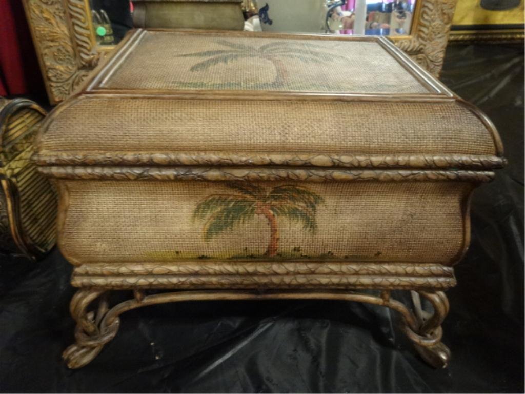 LARGE PALM MOTIF METAL AND COMPOSITION BOX, APPROX 15": LARGE PALM MOTIF METAL AND COMPOSITION BOX, APPROX 15" X 15"