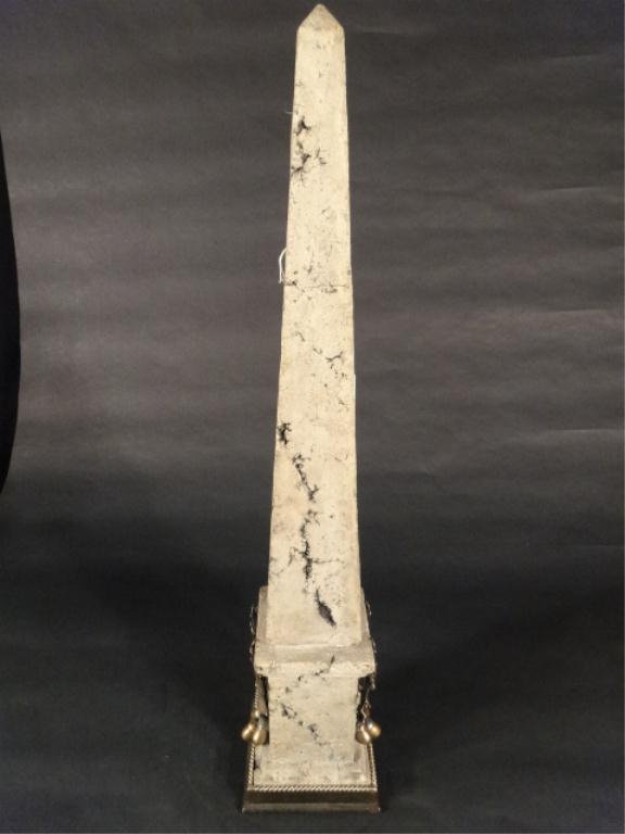 STONE OBELISK, WITH METAL EMBELLISHMENTS, 29" X 6" SKU: STONE OBELISK, WITH METAL EMBELLISHMENTS, 29" X 6" SKU 941-79