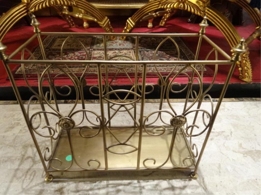GOLD FINISH METAL MAGAZINE RACK, APPROX 18"L: GOLD FINISH METAL MAGAZINE RACK, APPROX 18"L