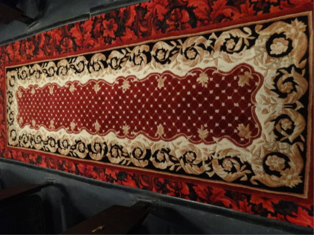 WOOL RUG RUNNER, RED, GOLD, AND BLACK, EXCELLENT: WOOL RUG RUNNER, RED, GOLD, AND BLACK, EXCELLENT CONDITION, #2 OF 3 AVAILABLE (EACH SOLD SEPARATELY), APPROX 2'6" X 8', SKU 954