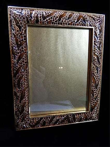 JAY STRONGWATER FRAME, BROWN ANIMAL PRINT DESIGN,: JAY STRONGWATER FRAME, BROWN ANIMAL PRINT DESIGN, HANDCRAFTED ENAMEL WITH SWAROVSKI CRYSTALS, APPROX 9.5" X 7.5", SKU500