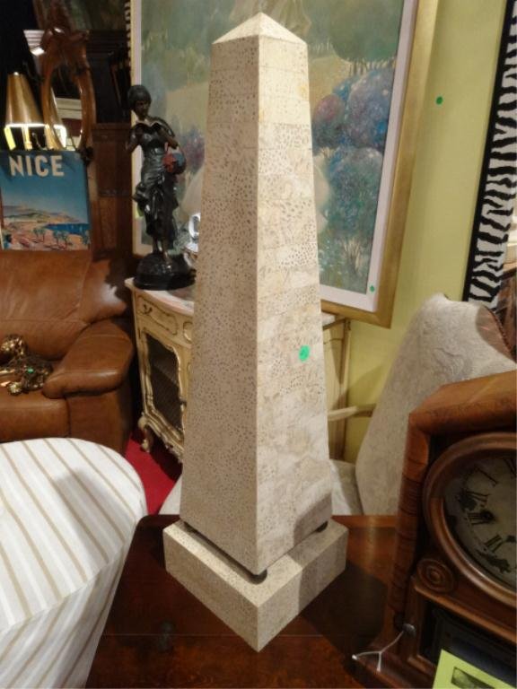 MARBLE VENEER OBELISK, METAL ACCENTS, APPROX 32"H,: MARBLE VENEER OBELISK, METAL ACCENTS, APPROX 32"H, SKU968.05