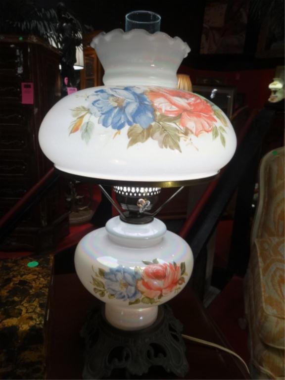 PAINTED GLASS HURRICANE LAMP, FLORAL PAINTED GLOBES, 2