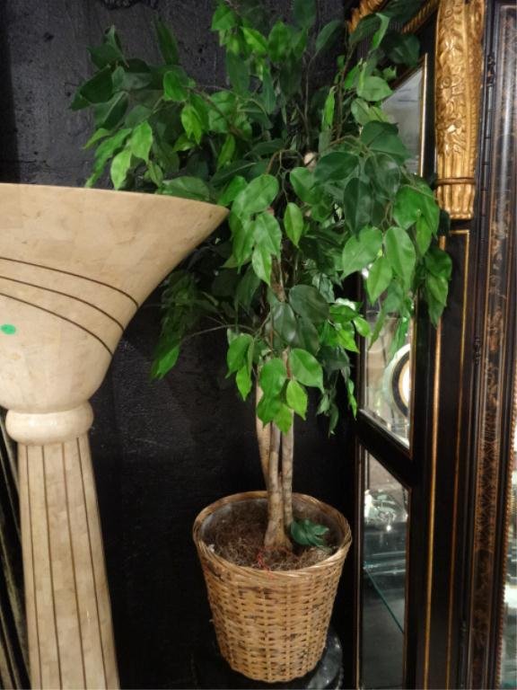 FAUX FICUS IN RATTAN PLANTER, APPROX 35"H: FAUX FICUS IN RATTAN PLANTER, APPROX 35"H