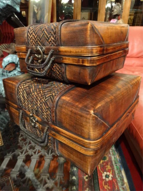 2 RATTAN AND BAMBOO BOXES, LARGEST APPROX 15"W: 2 RATTAN AND BAMBOO BOXES, LARGEST APPROX 15"W