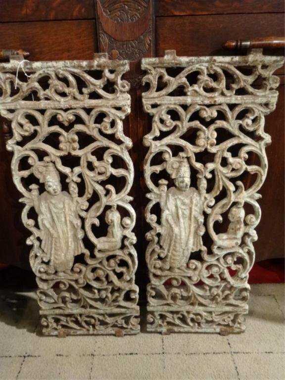 PAIR ANTIQUE CHINESE IRON WINDOW GRATES, CIRCA 19TH: PAIR ANTIQUE CHINESE IRON WINDOW GRATES, CIRCA 19TH CENTURY, PROVENANCE: FAR EASTERN ANTIQUES, NY, APPROX 30" X 10"