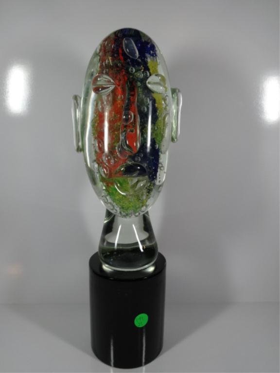 SERGIO ROSSI STYLE MURANO GLASS SCULPTURE, ITALIAN: SERGIO ROSSI STYLE MURANO GLASS SCULPTURE, ITALIAN MODERNIST DESIGN BUST, CLEAR, GREEN, AND RED, 16.75"H