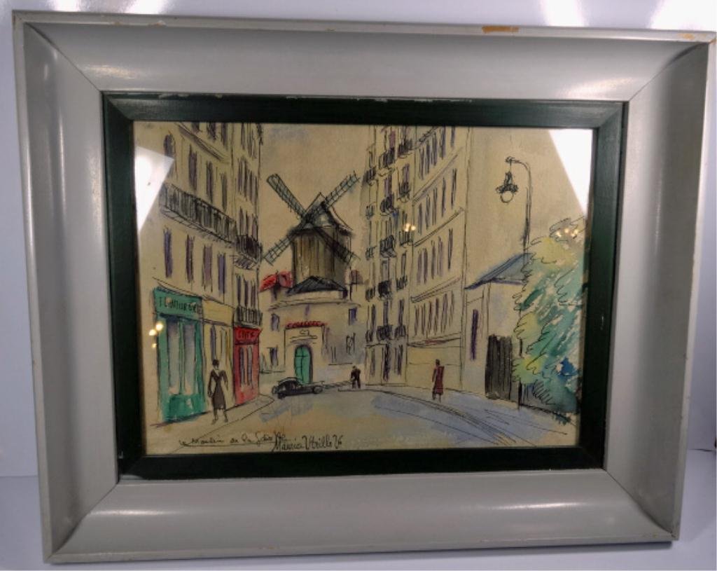 MAURICE V. UTRILLO (FRENCH, 1883-1955), WATERCOLOR &: MAURICE V. UTRILLO (FRENCH, 1883-1955), WATERCOLOR & INK ON ARCHES PAPER, CIRCA 1940's, OVAL EMBOSSED SEAL ON PAPER READS "VERITABLE PAPIER D'ARCHES" WITH "TORCHON" IN THE CENTER (PRE-1950's MARK OF T
