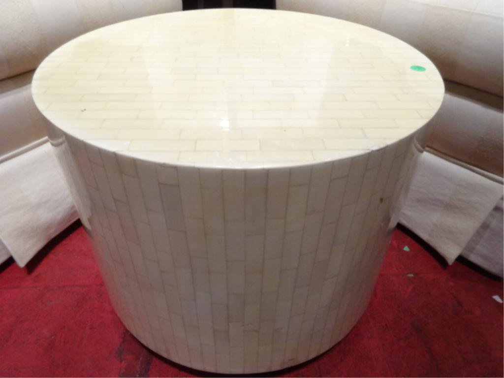 KARL SPRINGER STYLE BONE TILE TABLE, APPROX 22": KARL SPRINGER STYLE BONE TILE TABLE, APPROX 22" DIAMETER, X 20"H