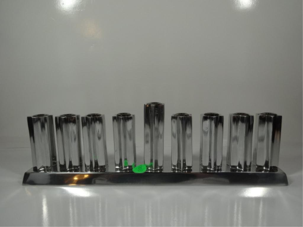 CHROME MENORAH, APPROX 4.25" X 13.5": CHROME MENORAH, APPROX 4.25" X 13.5", SKU120.03
