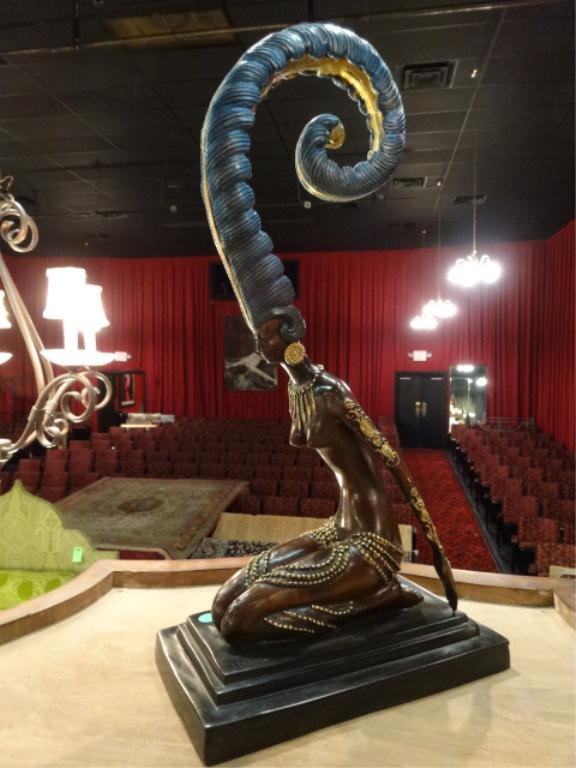 APRES ERTE "A LA PLUME" BRONZE SCULPTURE, WITH GOLD AND: APRES ERTE "A LA PLUME" BRONZE SCULPTURE, WITH GOLD AND BLUE PATINATED BRONZE, 24.5" X 12" SKU 114.19