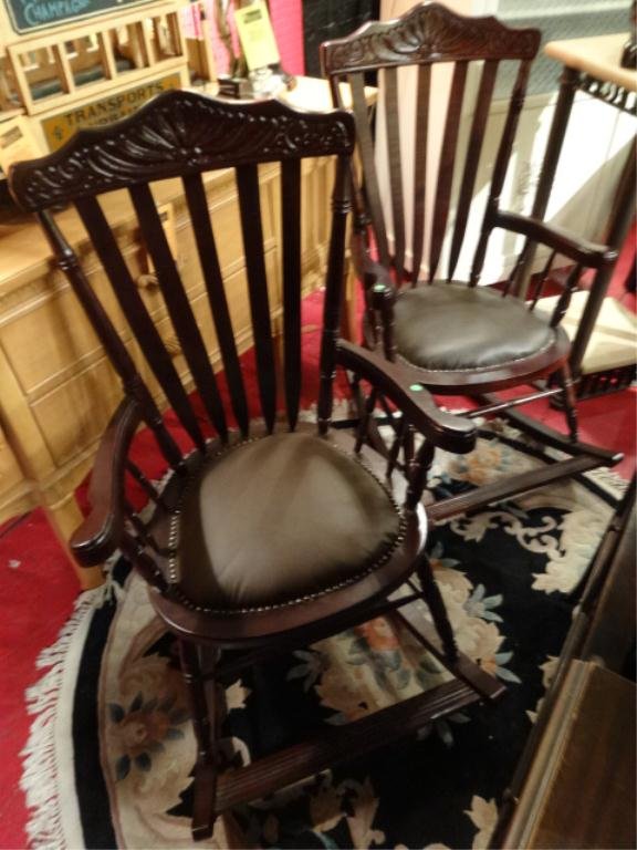 DARK WOOD ROCKING CHAIR, NAIL HEAD TRIM, #1 OF TWO: DARK WOOD ROCKING CHAIR, NAIL HEAD TRIM, #1 OF TWO AVAILABLE (EACH SOLD SEPARATELY) EXCELLENT CONDITION, SKU959.12