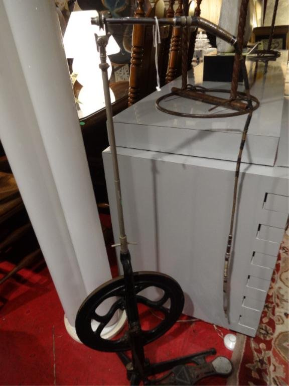 ANTIQUE FOOT PEDAL POWERED DENTAL DRILL, APPROX 43"H,