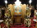 PAIR MONUMENTAL BRONZE TORCHIERE LAMPS, GOLD AND SILVER