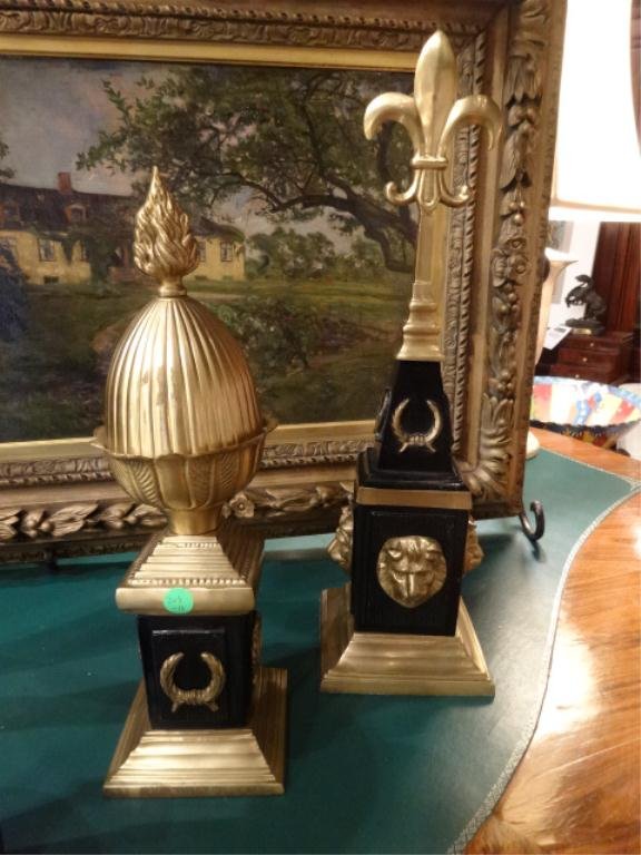 2 PC NEOCLASSICAL BRASS OBELISKS/ TABLE DECOR, LARGEST: 2 PC NEOCLASSICAL BRASS OBELISKS/ TABLE DECOR, LARGEST 20"H, SKU203