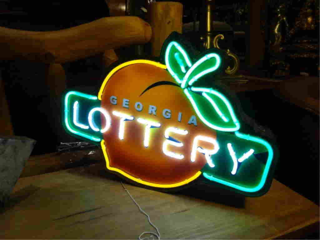NEON GEORGIA LOTTERY SIGN, WITH PEACH LOGO, APPROX - Mar 18, 2014