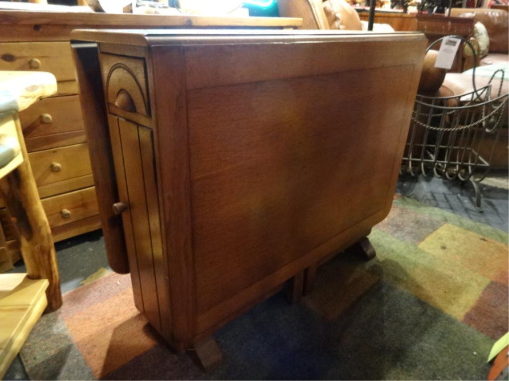 DROPLEAF TABLE WITH SIDE CABINET AND DRAWER, APPROX: DROPLEAF TABLE WITH SIDE CABINET AND DRAWER, APPROX 5.5'W WHEN FULLY EXTENDED