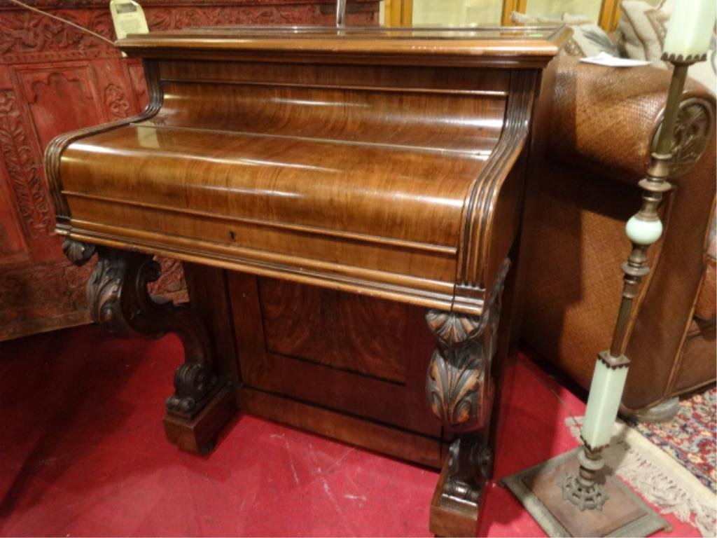 19TH CENTURY ENGLISH DAVENPORT DESK, PIANO HINGE TOP,: 19TH CENTURY ENGLISH DAVENPORT DESK, PIANO HINGE TOP, SLIDE OUT LEATHER TOP WRITING SURFACE, HIDDEN COMPARTMENTS, LOWER CABINET, LABELED PERRY & SON, BISHOPS STORTFORD, APPROX 35" X 22" X 23"