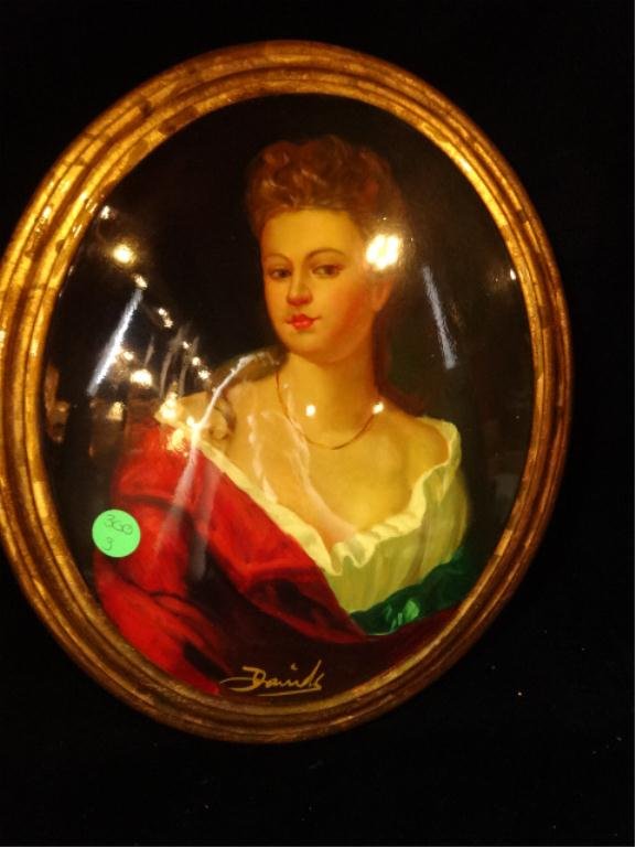 CONVEX PORTRAIT PRINT, 19TH CENTURY LADY, OVAL WITH: CONVEX PORTRAIT PRINT, 19TH CENTURY LADY, OVAL WITH GOLD TRIM, APPROX 12.75" X 11" SKU300.3