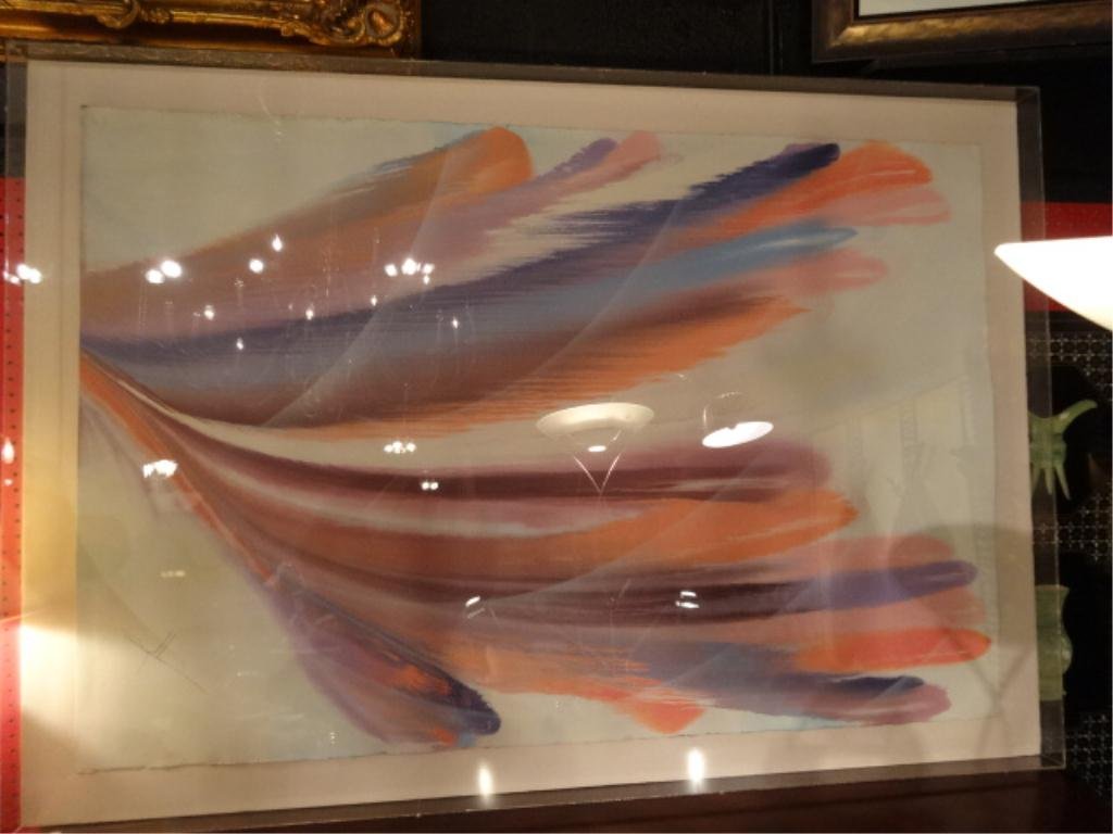 HUGE DOM MINGOLLA PAINTING ON PAPER, COLOR FIELD, IN: HUGE DOM MINGOLLA PAINTING ON PAPER, COLOR FIELD, IN LUCITE / ACRYLIC FRAME, APPROX 46.5" X 65.5" FRAMED, SKUAS