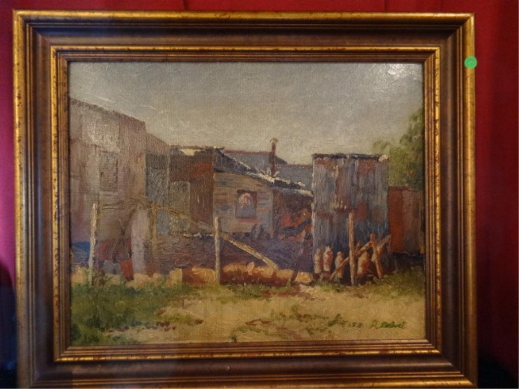 HENRI MARCEL ROBERT (SWISS, 1881-1961) OIL ON HEAVY: HENRI MARCEL ROBERT (SWISS, 1881-1961) OIL ON HEAVY CARDBOARD, TOWN VIEW 18” X 22”, SKU292.02