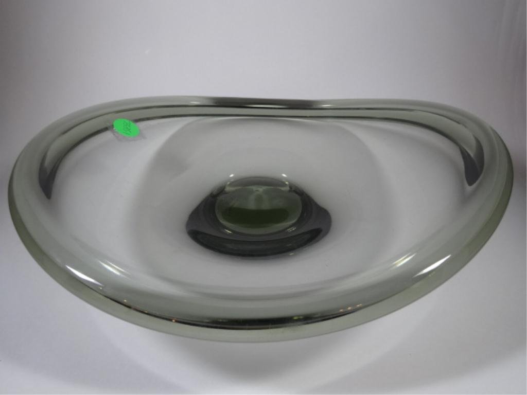 PER LUTKEN FOR HOLMEGAARD SMOKED GLASS BOWL, #14594A,: PER LUTKEN FOR HOLMEGAARD SMOKED GLASS BOWL, #14594A, CIRCA 1958, APPROX 11" X 10.75", SKU7335.01