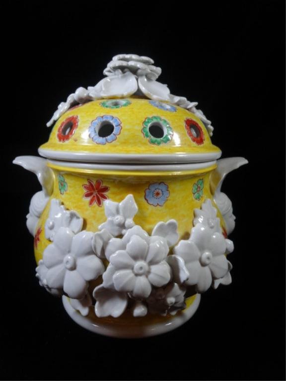 SERGIO DANTE CAPODIMONTE COVERED BOWL, WITH N MARK: SERGIO DANTE CAPODIMONTE COVERED BOWL, WITH N MARK UNDER GLAZE, MADE IN FIRENZE (FLORENCE) ITALY, APPROX 10" X 9", SKU7317.05