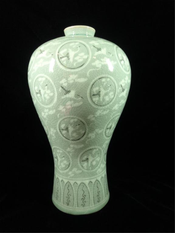 KOREAN CELADON VASE, "THOUSAND CRANES" DESIGN WITH Apr 15, 2014 Wilton Gallery in FL