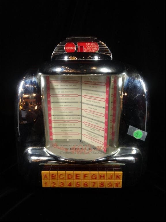 CROSLEY LIMITED EDITION TABLETOP JUKEBOX STYLE RADIO: CROSLEY LIMITED EDITION TABLETOP JUKEBOX STYLE RADIO WITH CASSETTE PLAYER, #CR-9, APPROX 13.25" X 12.5", SKU366.05